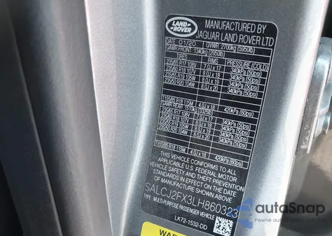 2020 Land Rover Discovery Sport S z USA, uszkodzony, nr VIN SALCJ2FX3LH860323